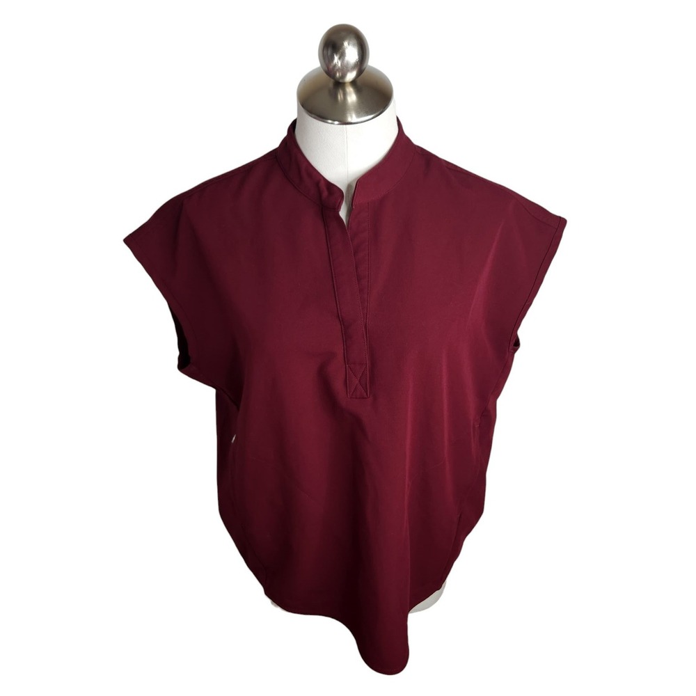 Figs Rafaela Scrub Top Women Small Burgundy Mandarin Collar Veterinarian Nurse